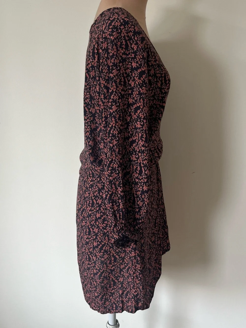 Free People Clara V-Neck 3/4 Sleeve Waist Tie Black Floral Tunic Mini Dress Sz M